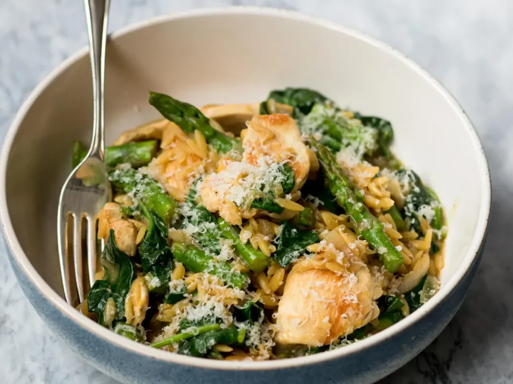Spinach Orzo with British Chicken Asparagus