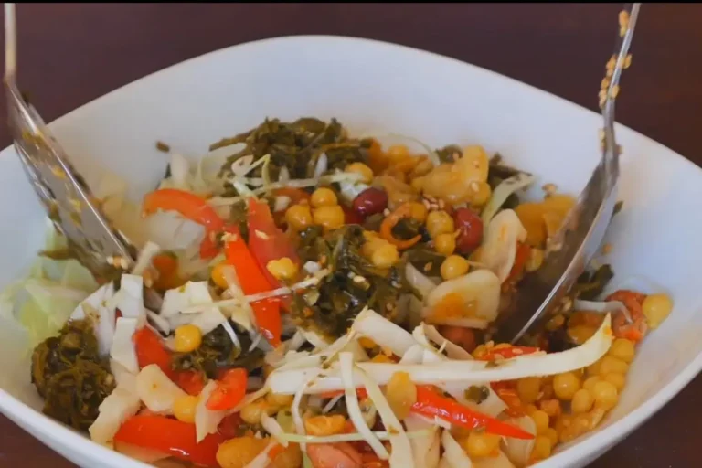 Best Burmese Tea Leaf Salad- mixing the ingredients