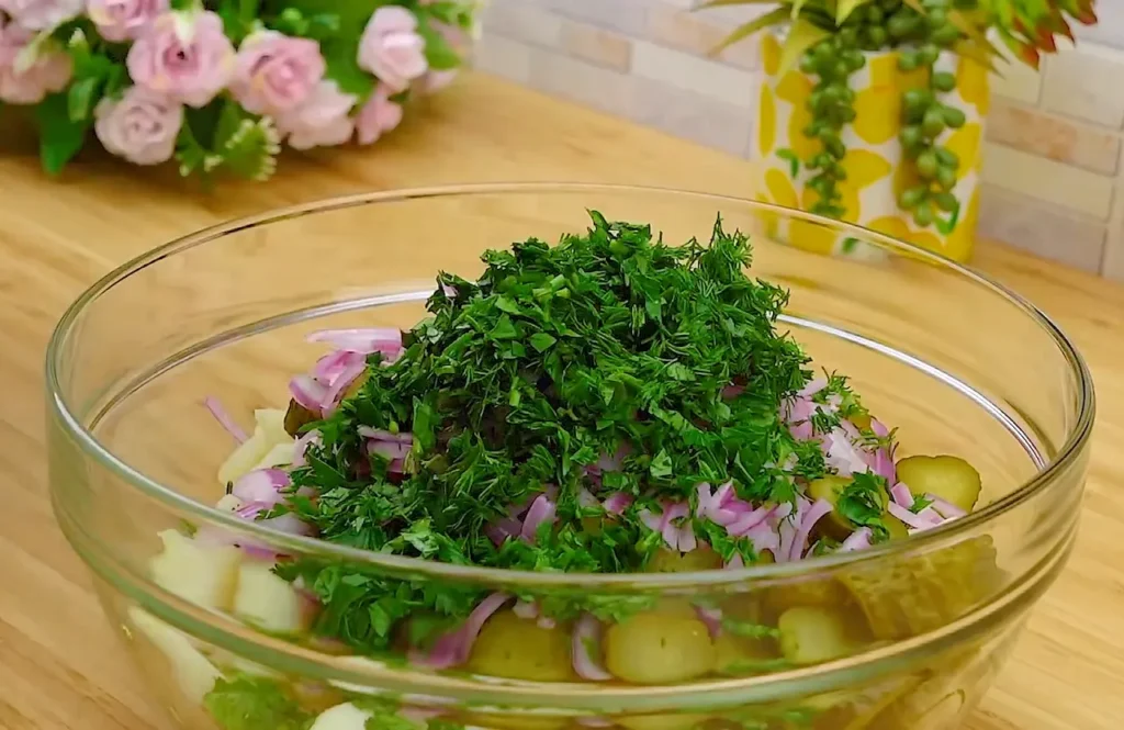 German Potato Salad ingredients assembled to mixing