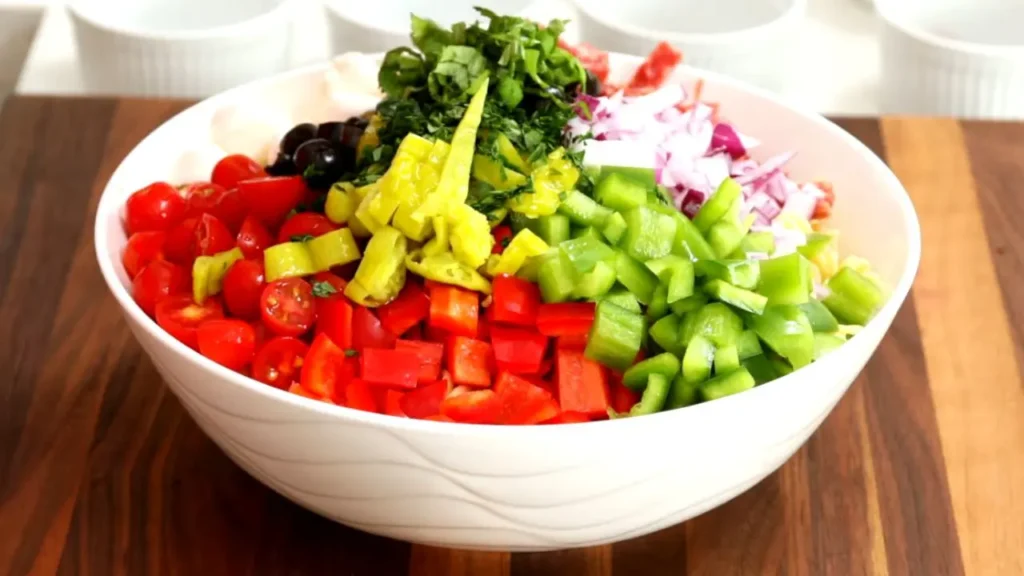 Italian Pasta Salad - ingredients in a bowl