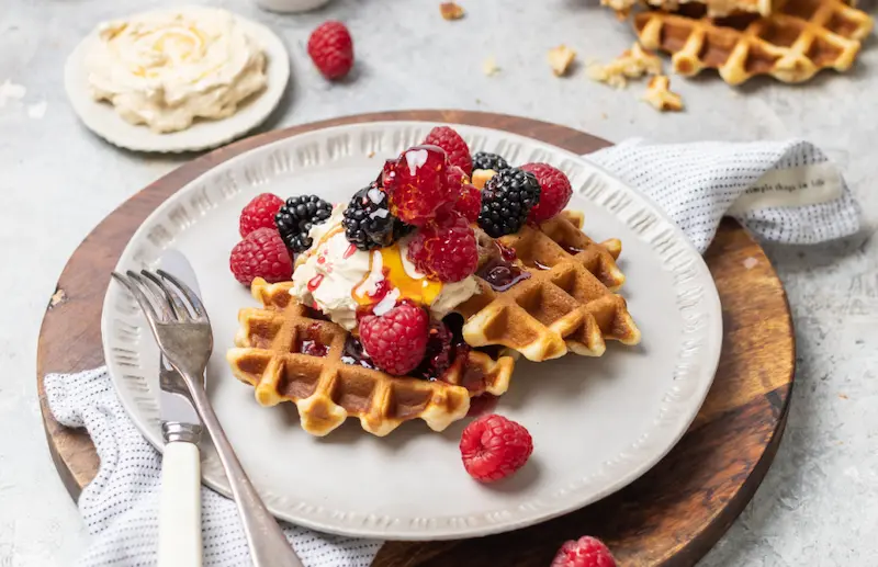 Belgian Waffles with Syrup and Berries