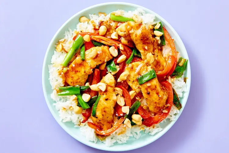 Chinese Kung Pao Chicken with Steamed Jasmine Rice