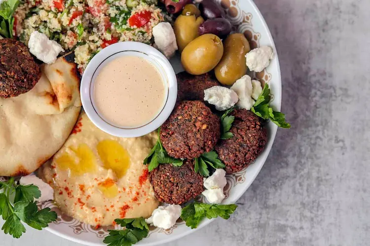 Lebanese Falafel Platter with Hummus and Tabouli