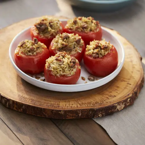 Rice Stuffed Tomatoes With Vension Sausage