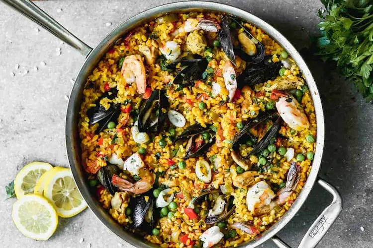Spanish Paella with Seafood and Saffron Rice