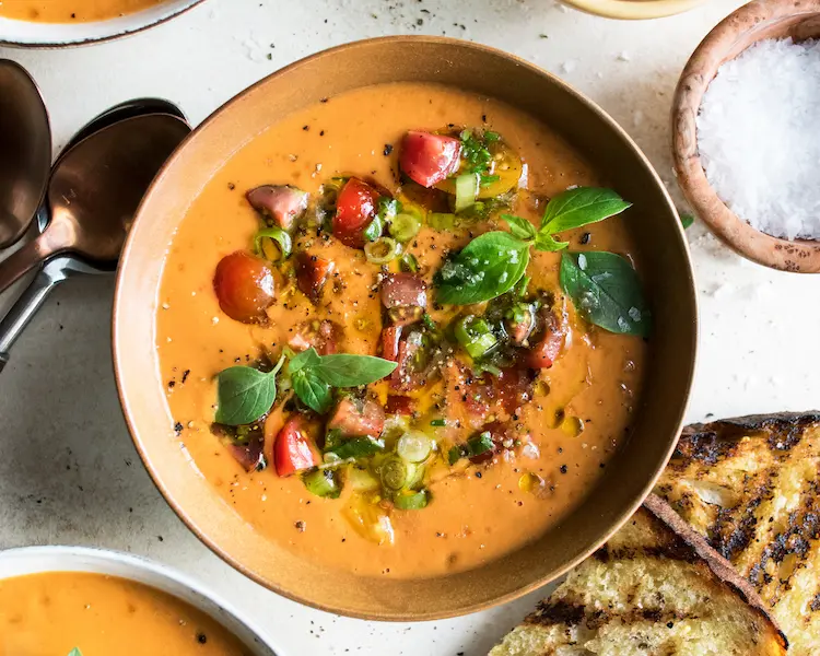 Gazpacho Soup with a Side Of Crusty Bread
