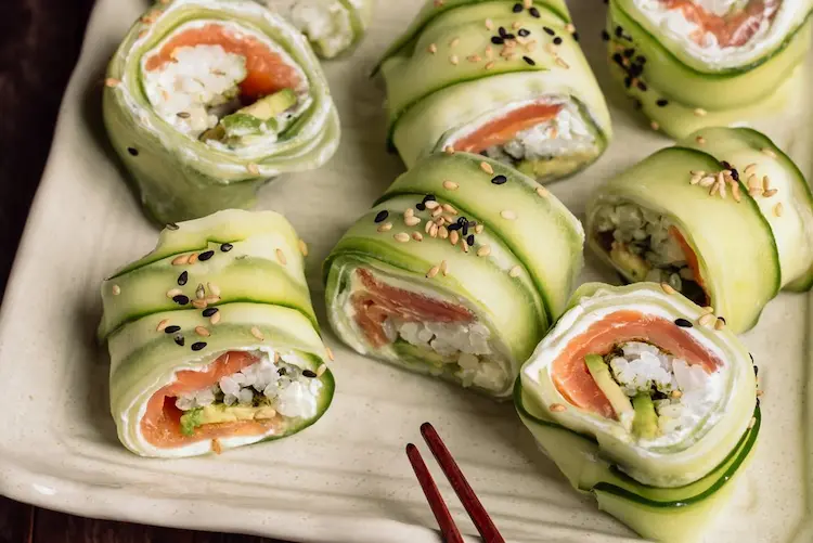 Cucumber and Smoked Salmon Sushi Rolls