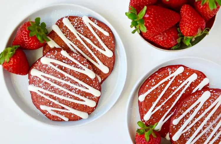 Red Velvet Pancakes with Cream Cheese Drizzle