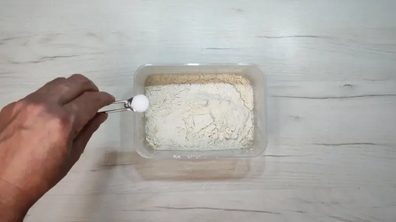 mixing dough ingredients for Ciabatta Bread