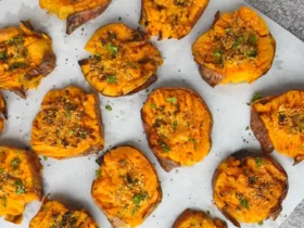 Smashed Sweet Potatoes on a serving plate